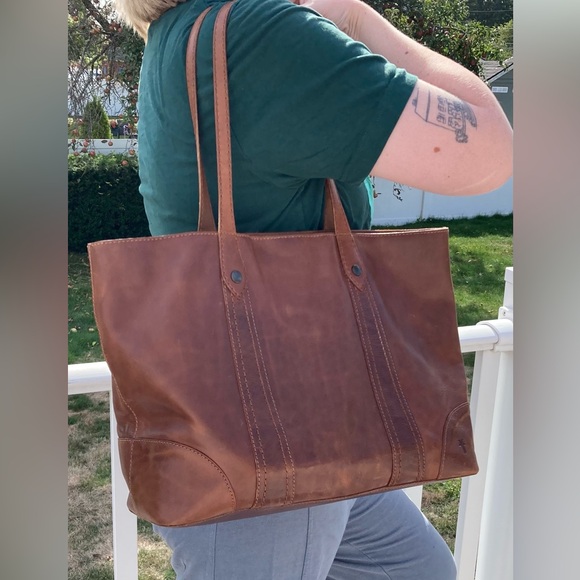 Frye EUC cognac (dark brown) Melissa distressed leather shopper tote bag - Picture 1 of 13